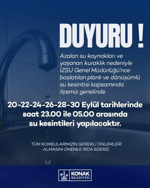 İZMİR’DE ALTI İLÇEDE SU KESİNTİSİ